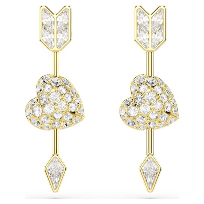 Boucles d’oreilles pendantes Idyllia, tailles variées, cœur transpercé d’une flèche, blanches, plaquées or Boucles d’oreilles pendantes Idyllia, tailles variées, cœur transpercé d’une flèche, blanches, plaquées or
