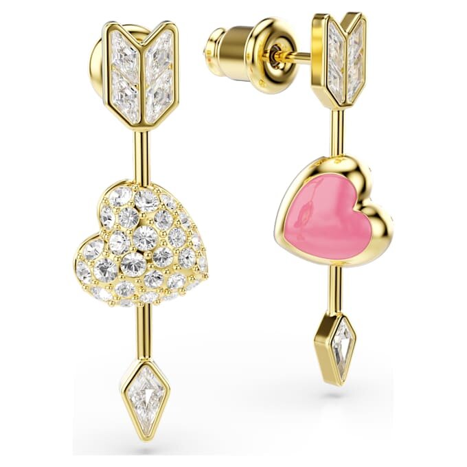 Boucles d’oreilles pendantes Idyllia, tailles variées, cœur transpercé d’une flèche, blanches, plaquées or Boucles d’oreilles pendantes Idyllia, tailles variées, cœur transpercé d’une flèche, blanches, plaquées or