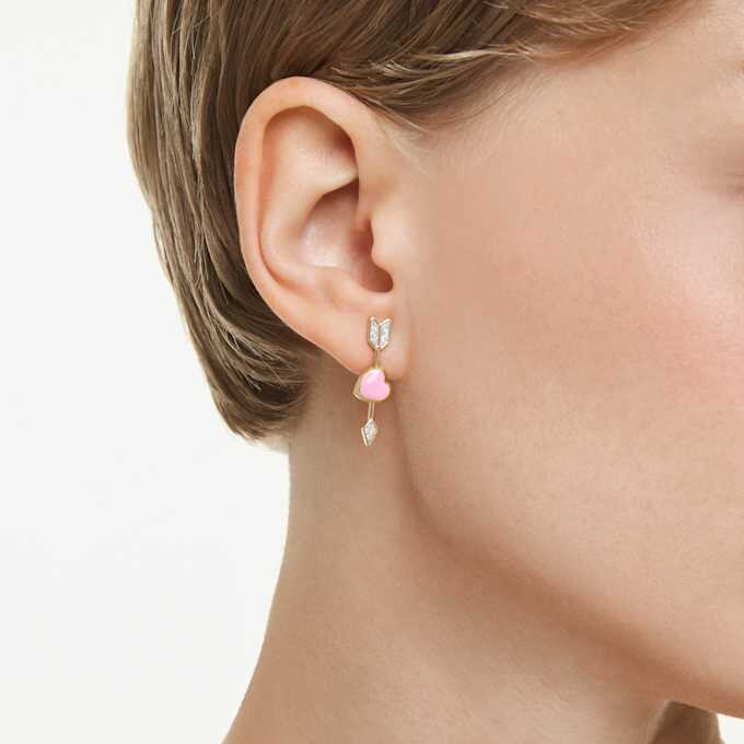 Boucles d’oreilles pendantes Idyllia, tailles variées, cœur transpercé d’une flèche, blanches, plaquées or Boucles d’oreilles pendantes Idyllia, tailles variées, cœur transpercé d’une flèche, blanches, plaquées or
