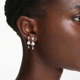 Boucles d’oreilles pendantes Idyllia, tailles variées, cœur transpercé d’une flèche, blanches, plaquées rhodium