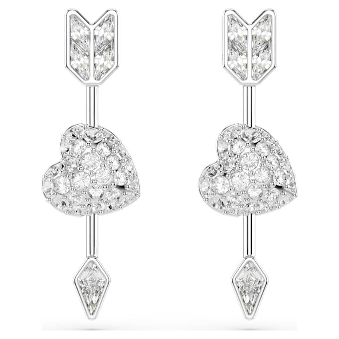 Boucles d’oreilles pendantes Idyllia, tailles variées, cœur transpercé d’une flèche, blanches, plaquées rhodium Boucles d’oreilles pendantes Idyllia, tailles variées, cœur transpercé d’une flèche, blanches, plaquées rhodium