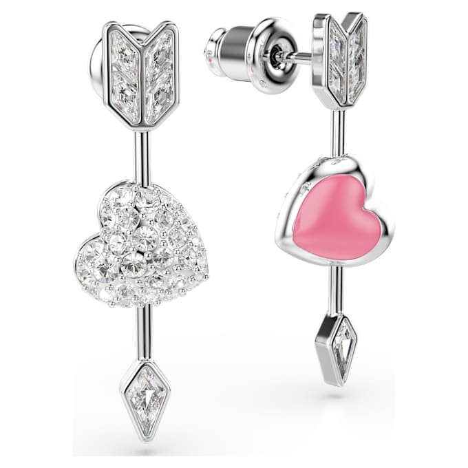 Boucles d’oreilles pendantes Idyllia, tailles variées, cœur transpercé d’une flèche, blanches, plaquées rhodium Boucles d’oreilles pendantes Idyllia, tailles variées, cœur transpercé d’une flèche, blanches, plaquées rhodium