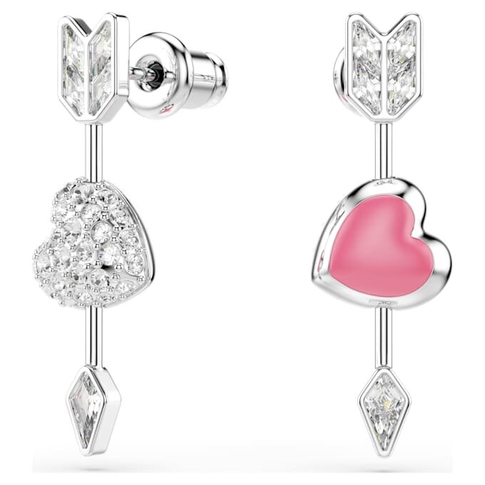 Boucles d’oreilles pendantes Idyllia, tailles variées, cœur transpercé d’une flèche, blanches, plaquées rhodium Boucles d’oreilles pendantes Idyllia, tailles variées, cœur transpercé d’une flèche, blanches, plaquées rhodium