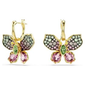 Boucles d’oreilles pendantes Idyllia : tailles variées, pavé, papillon, multicolores, plaqué or