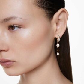Boucles d’oreilles pendantes Imber, taille ronde, blanches, finition en métaux mélangés