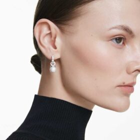 Boucles d’oreilles pendantes Matrix, perles de cristal, taille ronde, blanches, plaquées rhodium