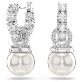 Boucles d’oreilles pendantes Matrix, perles de cristal, taille ronde, blanches, plaquées rhodium
