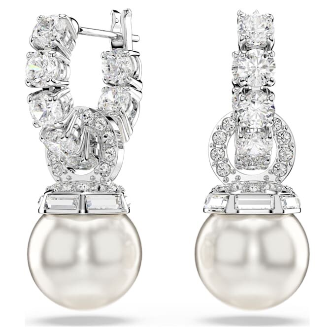 Boucles d’oreilles pendantes Matrix, perles de cristal, taille ronde, blanches, plaquées rhodium Boucles d’oreilles pendantes Matrix, perles de cristal, taille ronde, blanches, plaquées rhodium