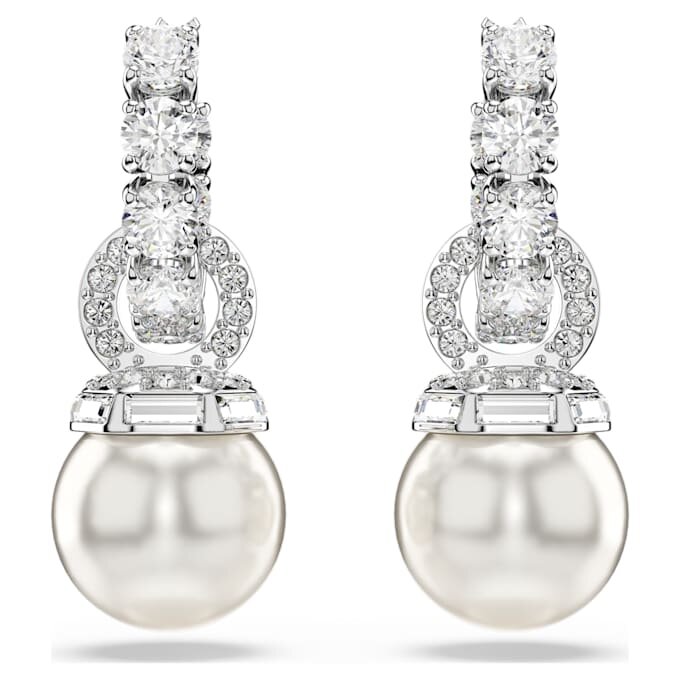 Boucles d’oreilles pendantes Matrix, perles de cristal, taille ronde, blanches, plaquées rhodium Boucles d’oreilles pendantes Matrix, perles de cristal, taille ronde, blanches, plaquées rhodium