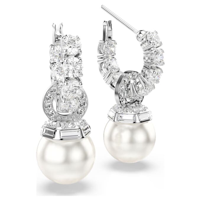 Boucles d’oreilles pendantes Matrix, perles de cristal, taille ronde, blanches, plaquées rhodium Boucles d’oreilles pendantes Matrix, perles de cristal, taille ronde, blanches, plaquées rhodium