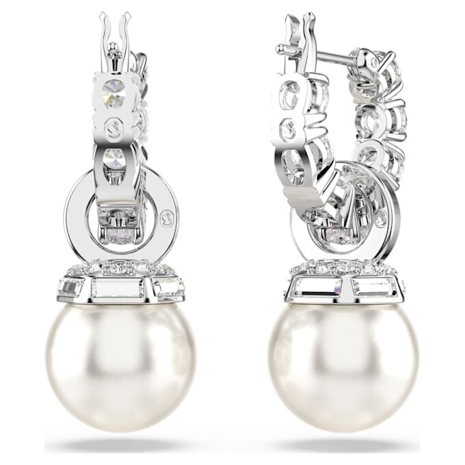 Boucles d’oreilles pendantes Matrix, perles de cristal, taille ronde, blanches, plaquées rhodium Boucles d’oreilles pendantes Matrix, perles de cristal, taille ronde, blanches, plaquées rhodium