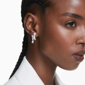 Boucles d’oreilles pendantes Matrix, tailles variées, blanches, plaquées rhodium