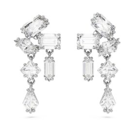 Boucles d’oreilles pendantes Mesmera, tailles variées, blanches, plaquées rhodium