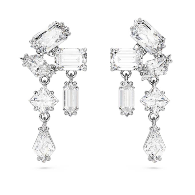 Boucles d’oreilles pendantes Mesmera, tailles variées, blanches, plaquées rhodium Boucles d’oreilles pendantes Mesmera, tailles variées, blanches, plaquées rhodium