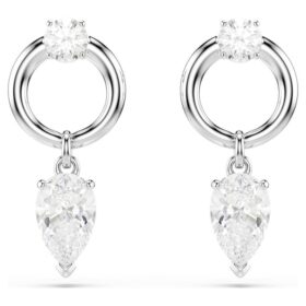 Boucles d’oreilles pendantes Mesmera, tailles variées, blanches, plaquées rhodium