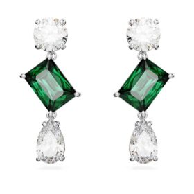 Boucles d’oreilles pendantes Mesmera à tailles variées, vertes, plaquées rhodium