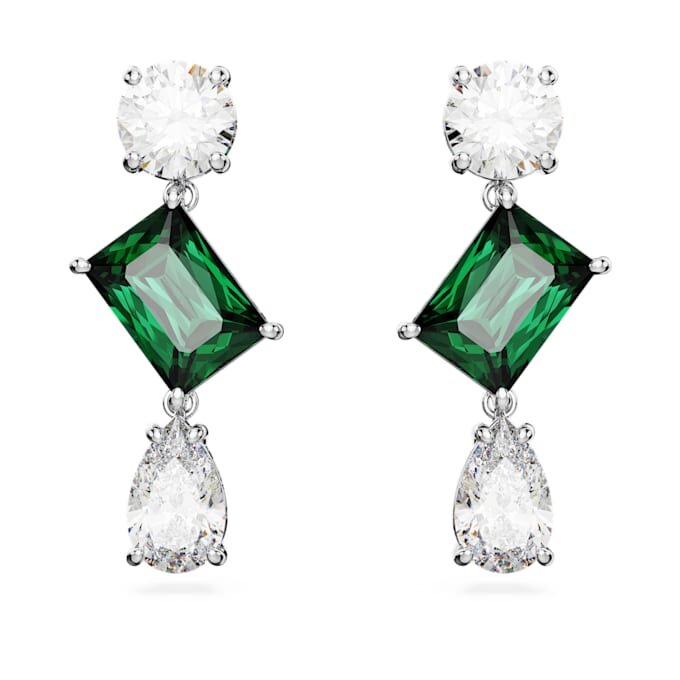 Boucles d’oreilles pendantes Mesmera à tailles variées, vertes, plaquées rhodium Boucles d’oreilles pendantes Mesmera à tailles variées, vertes, plaquées rhodium