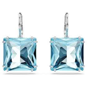 Boucles d’oreilles pendantes Millenia, taille carrée, bleues, plaquées rhodium