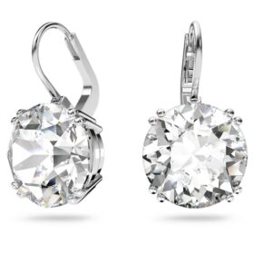 Boucles d’oreilles pendantes Millenia, taille ronde, blanches, plaquées rhodium