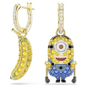 Boucles d’oreilles pendantes Minions Stuart et Banane, pavé, mini, multicolores, plaqué or Boucles d’oreilles pendantes Minions Stuart et Banane, pavé, mini, multicolores, plaqué or