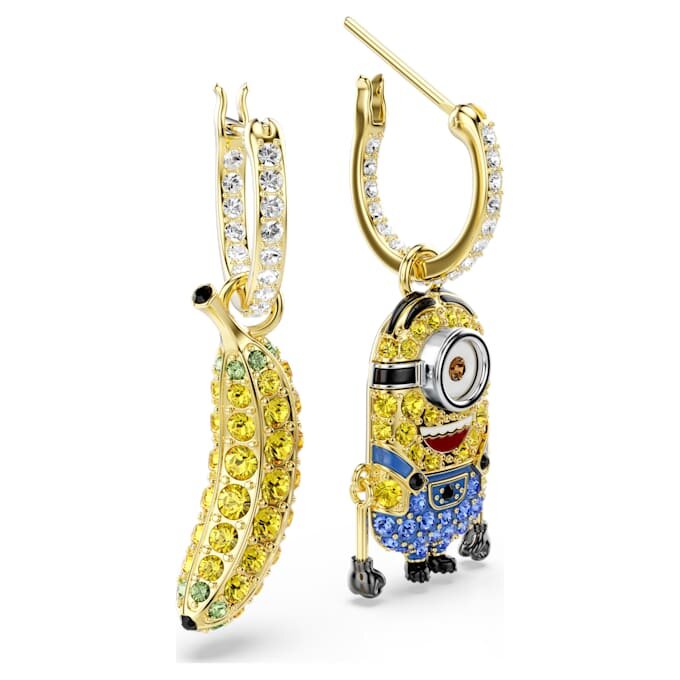 Boucles d’oreilles pendantes Minions Stuart et Banane, pavé, mini, multicolores, plaqué or Boucles d’oreilles pendantes Minions Stuart et Banane, pavé, mini, multicolores, plaqué or
