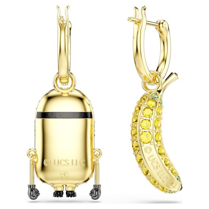 Boucles d’oreilles pendantes Minions Stuart et Banane, pavé, mini, multicolores, plaqué or Boucles d’oreilles pendantes Minions Stuart et Banane, pavé, mini, multicolores, plaqué or