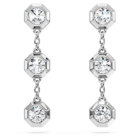 Boucles d’oreilles pendantes octogonales avec diamants synthétiques 0,6 ct au total, forme ronde, argent sterling Boucles d’oreilles pendantes octogonales avec diamants synthétiques 0,6 ct au total, forme ronde, argent sterling