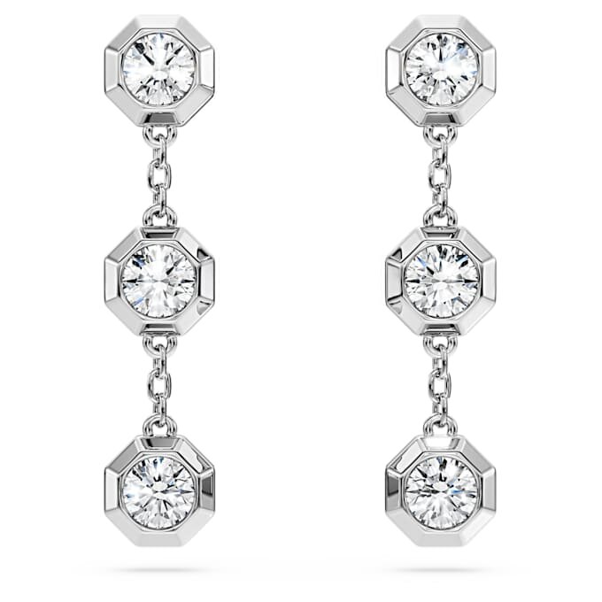 Boucles d’oreilles pendantes octogonales avec diamants synthétiques 0,6 ct au total, forme ronde, argent sterling Boucles d’oreilles pendantes octogonales avec diamants synthétiques 0,6 ct au total, forme ronde, argent sterling