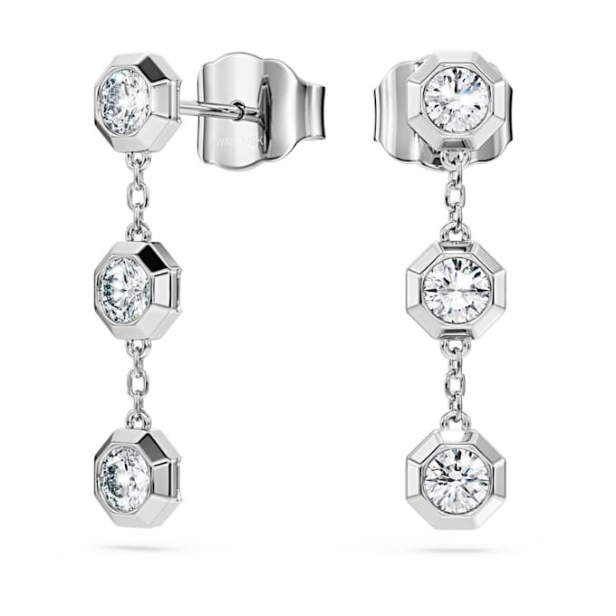 Boucles d’oreilles pendantes octogonales avec diamants synthétiques 0,6 ct au total, forme ronde, argent sterling Boucles d’oreilles pendantes octogonales avec diamants synthétiques 0,6 ct au total, forme ronde, argent sterling