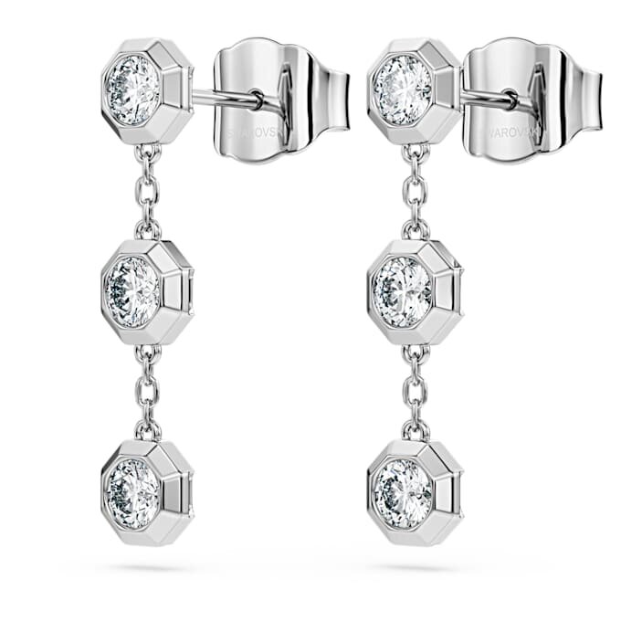 Boucles d’oreilles pendantes octogonales avec diamants synthétiques 0,6 ct au total, forme ronde, argent sterling Boucles d’oreilles pendantes octogonales avec diamants synthétiques 0,6 ct au total, forme ronde, argent sterling