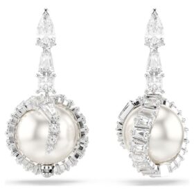 Boucles d’oreilles pendantes « Serpent » avec perle en cristal, tailles variées, Année du Serpent, blanc, plaqué rhodium Boucles d’oreilles pendantes « Serpent » avec perle en cristal, tailles variées, Année du Serpent, blanc, plaqué rhodium