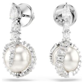 Boucles d’oreilles pendantes « Serpent » avec perle en cristal, tailles variées, Année du Serpent, blanc, plaqué rhodium Boucles d’oreilles pendantes « Serpent » avec perle en cristal, tailles variées, Année du Serpent, blanc, plaqué rhodium