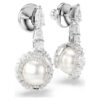 Boucles d’oreilles pendantes « Serpent » avec perle en cristal, tailles variées, Année du Serpent, blanc, plaqué rhodium Boucles d’oreilles pendantes « Serpent » avec perle en cristal, tailles variées, Année du Serpent, blanc, plaqué rhodium