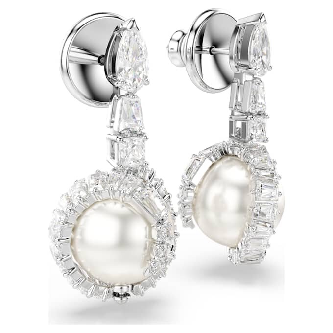 Boucles d’oreilles pendantes « Serpent » avec perle en cristal, tailles variées, Année du Serpent, blanc, plaqué rhodium Boucles d’oreilles pendantes « Serpent » avec perle en cristal, tailles variées, Année du Serpent, blanc, plaqué rhodium
