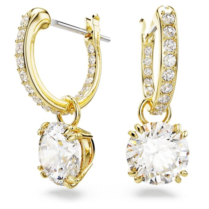 Boucles d’oreilles pendantes Stilla, taille ronde, blanches, plaquées or Boucles d’oreilles pendantes Stilla, taille ronde, blanches, plaquées or