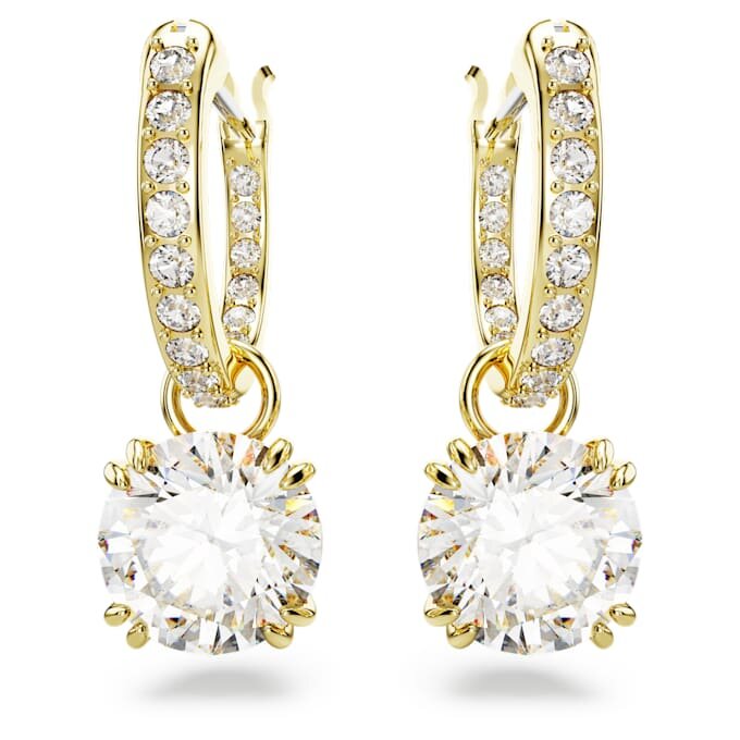 Boucles d’oreilles pendantes Stilla, taille ronde, blanches, plaquées or Boucles d’oreilles pendantes Stilla, taille ronde, blanches, plaquées or