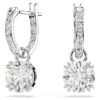 Boucles d’oreilles pendantes Stilla, taille ronde, blanches, plaquées rhodium