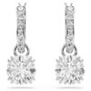 Boucles d’oreilles pendantes Stilla, taille ronde, blanches, plaquées rhodium