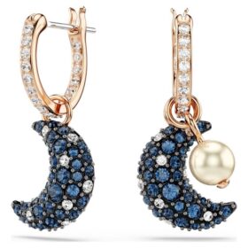 Boucles d’oreilles pendantes Sublima en perles de cristal, design asymétrique, lune, multicolores, plaquées or rose Boucles d’oreilles pendantes Sublima en perles de cristal, design asymétrique, lune, multicolores, plaquées or rose