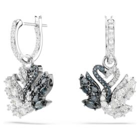 Boucles d’oreilles pendantes « Swan » : cygne, noir, finition métaux mélangés