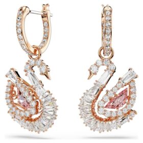 Boucles d’oreilles pendantes « Swan » pavées, cygne, rose