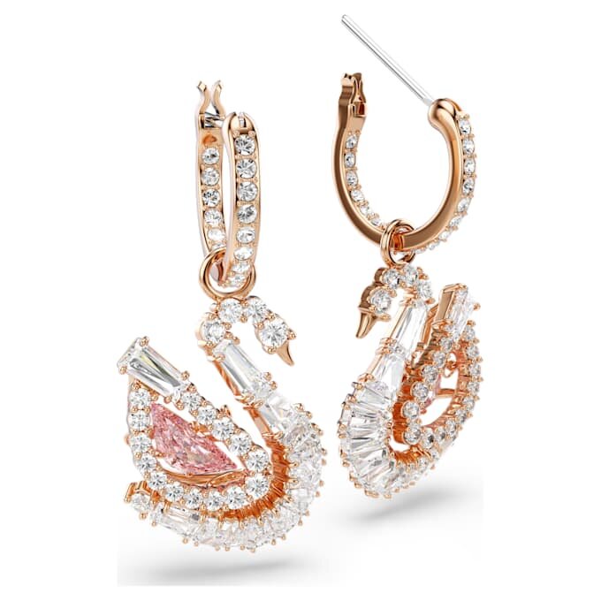 Boucles d’oreilles pendantes « Swan » pavées, cygne, rose Boucles d’oreilles pendantes « Swan » pavées, cygne, rose