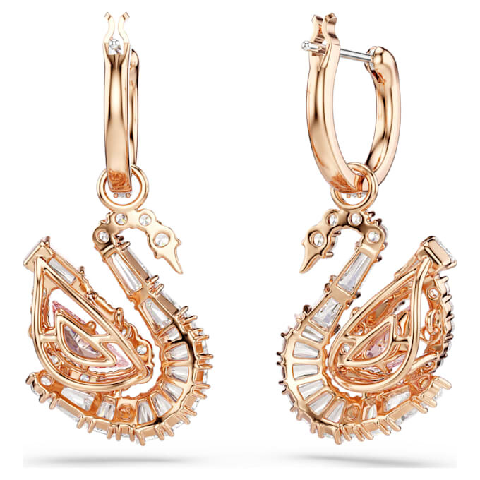 Boucles d’oreilles pendantes « Swan » pavées, cygne, rose Boucles d’oreilles pendantes « Swan » pavées, cygne, rose