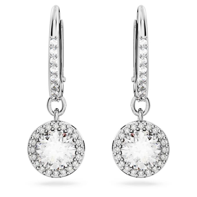 Boucles d’oreilles pendantes Una Angelic, taille ronde, pavé, blanches, plaquées rhodium Boucles d’oreilles pendantes Una Angelic, taille ronde, pavé, blanches, plaquées rhodium