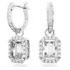 Boucles d’oreilles pendantes Una, taille octogonale, blanches, plaquées rhodium Boucles d’oreilles pendantes Una, taille octogonale, blanches, plaquées rhodium