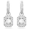 Boucles d’oreilles pendantes Una, taille octogonale, blanches, plaquées rhodium Boucles d’oreilles pendantes Una, taille octogonale, blanches, plaquées rhodium