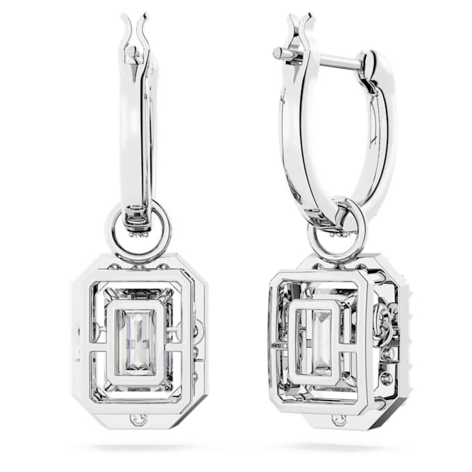 Boucles d’oreilles pendantes Una, taille octogonale, blanches, plaquées rhodium Boucles d’oreilles pendantes Una, taille octogonale, blanches, plaquées rhodium