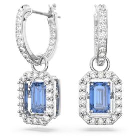 Boucles d’oreilles pendantes Una, taille octogonale, bleues, plaquées rhodium Boucles d’oreilles pendantes Una, taille octogonale, bleues, plaquées rhodium