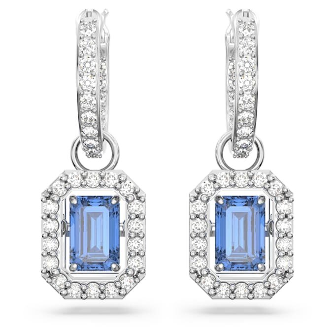 Boucles d’oreilles pendantes Una, taille octogonale, bleues, plaquées rhodium Boucles d’oreilles pendantes Una, taille octogonale, bleues, plaquées rhodium