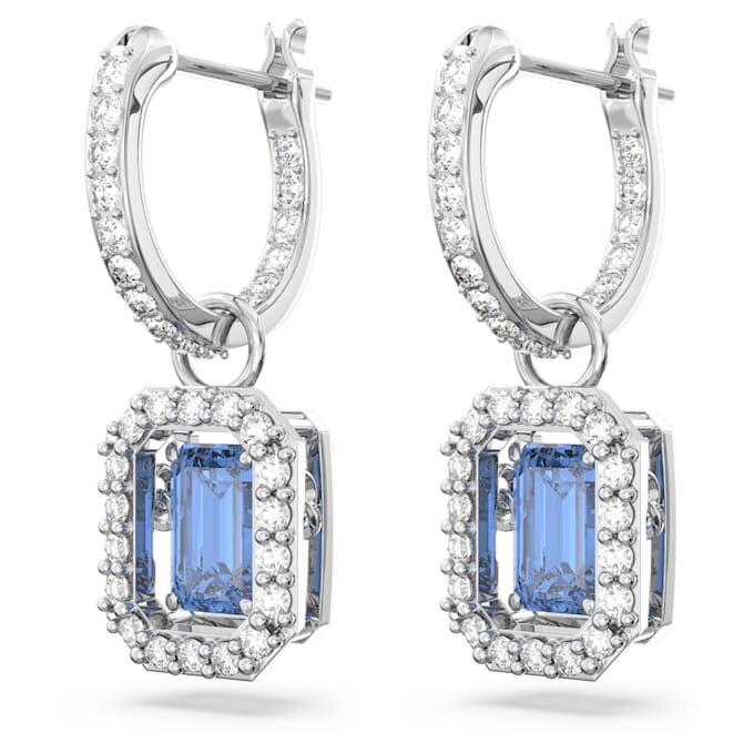 Boucles d’oreilles pendantes Una, taille octogonale, bleues, plaquées rhodium Boucles d’oreilles pendantes Una, taille octogonale, bleues, plaquées rhodium